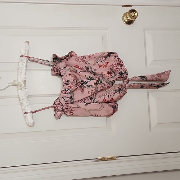 JOHANNA ORTIZ x H&M Mauve Floral Tie Hem Satin Blouse Size M - Picture 9 of 15